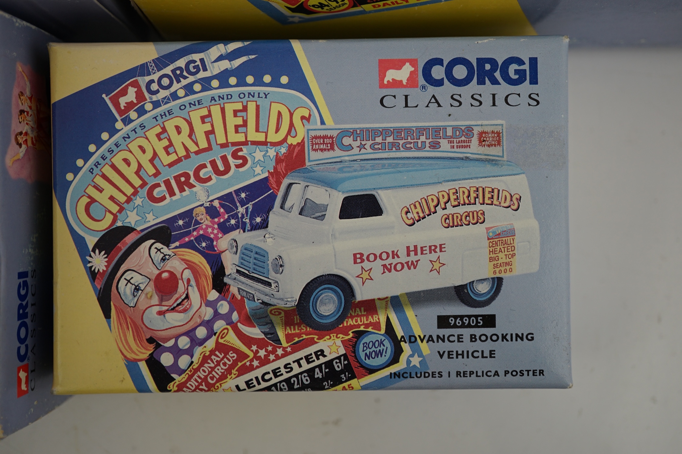 Six boxed Corgi Classics Chipperfields Circus vehicles including; a Scammell Highwayman and trailer, Foden closed pole truck, Bedford horsebox, ERF truck, etc.